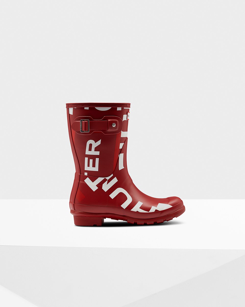 Botas De Cortas Hunter Mujer Gris Rojas Original Exploded Logo 926714-ZRV